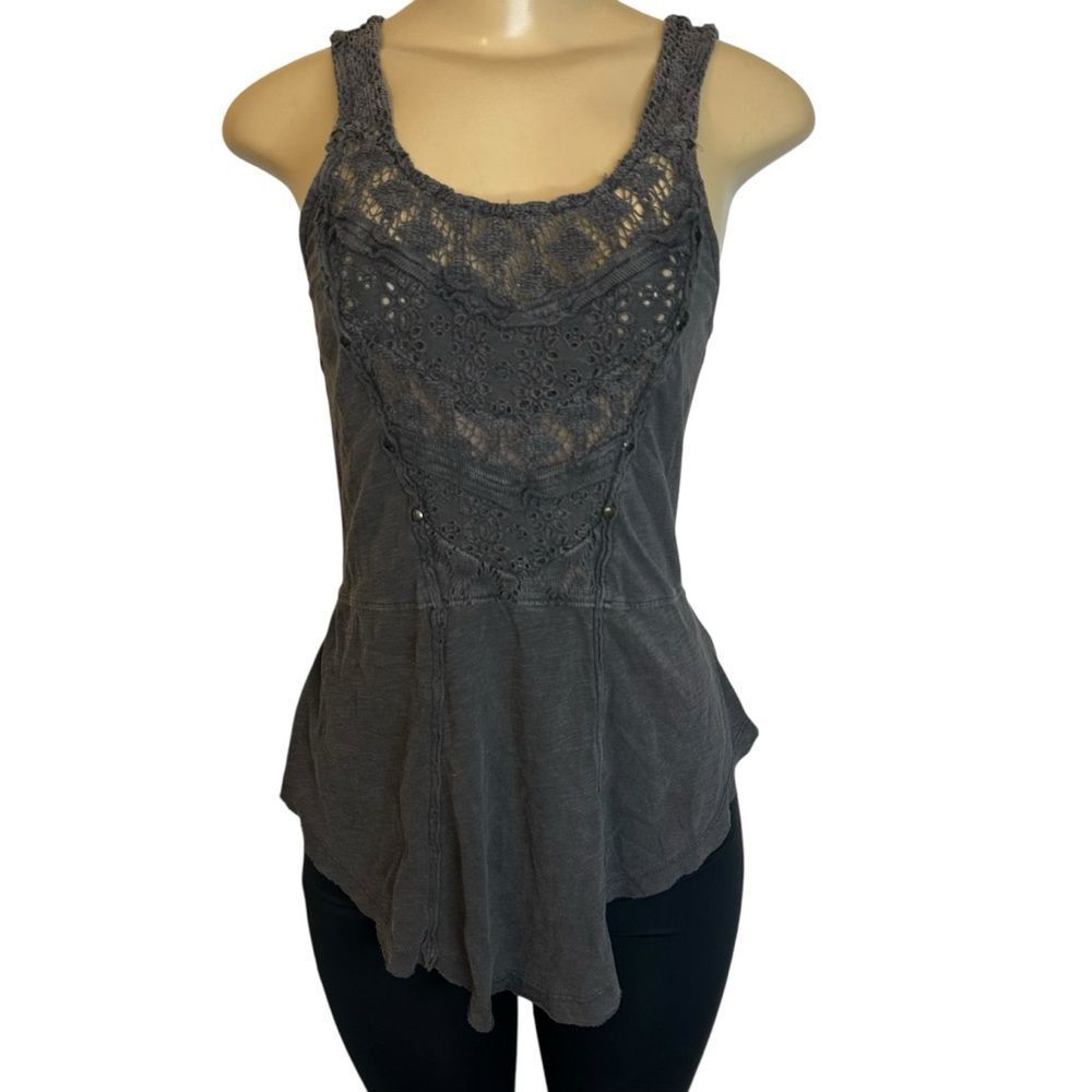 Free people embroidered crocheted boho peplum tank xs